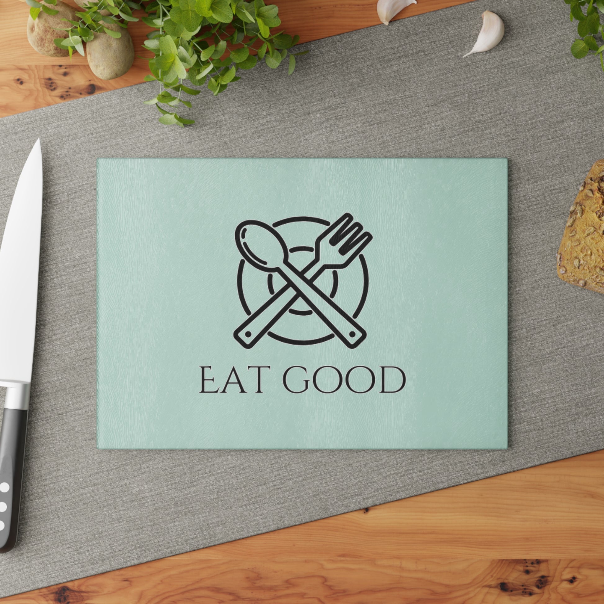 Glass Cutting Board - "Eat Good" Kitchen Decor, Unique Gifts for Foodies, Housewarming, Weddings, Cooking Enthusiasts