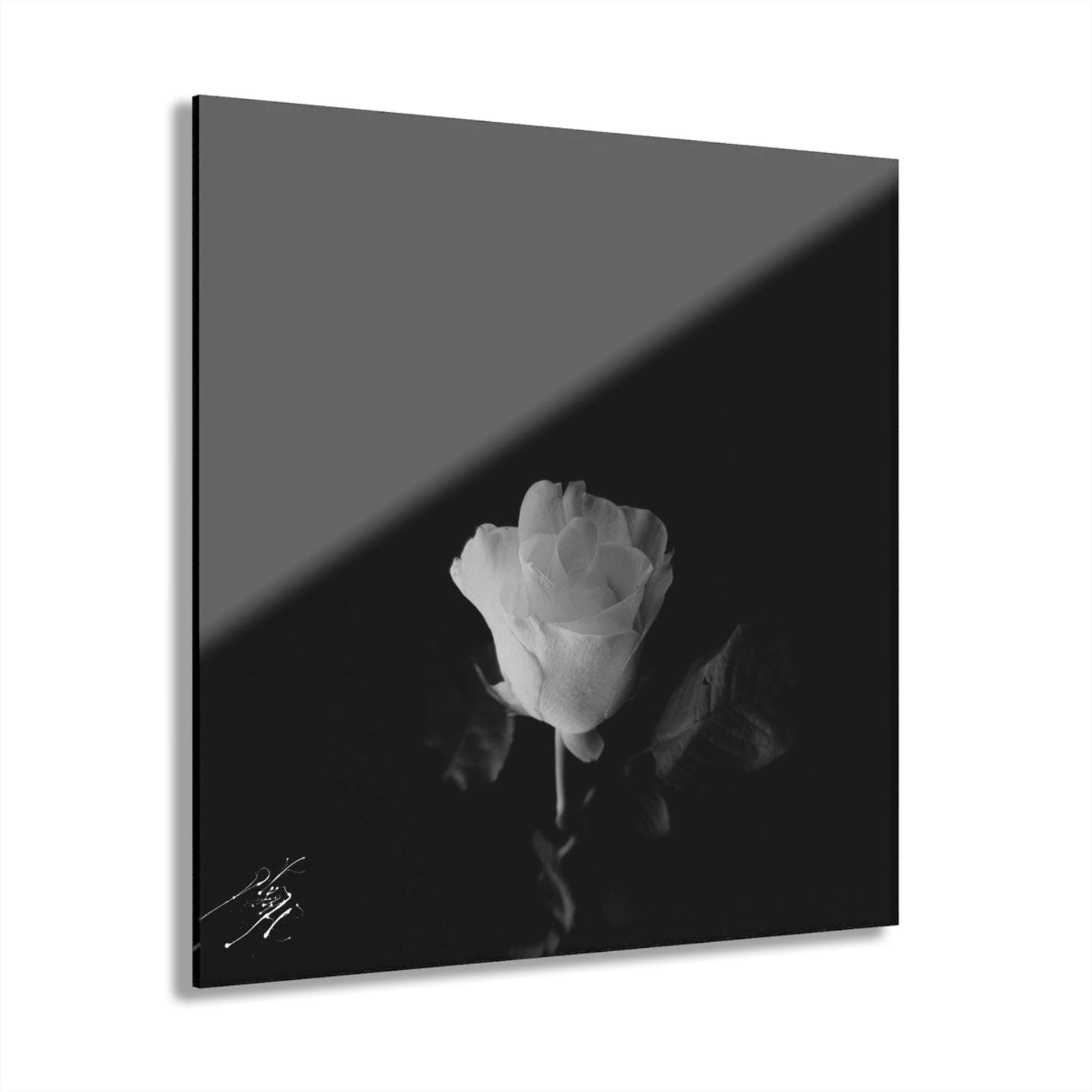 Black & White Rose Acrylic Print — Minimal Floral Wall Art (French Cleat Hanging)