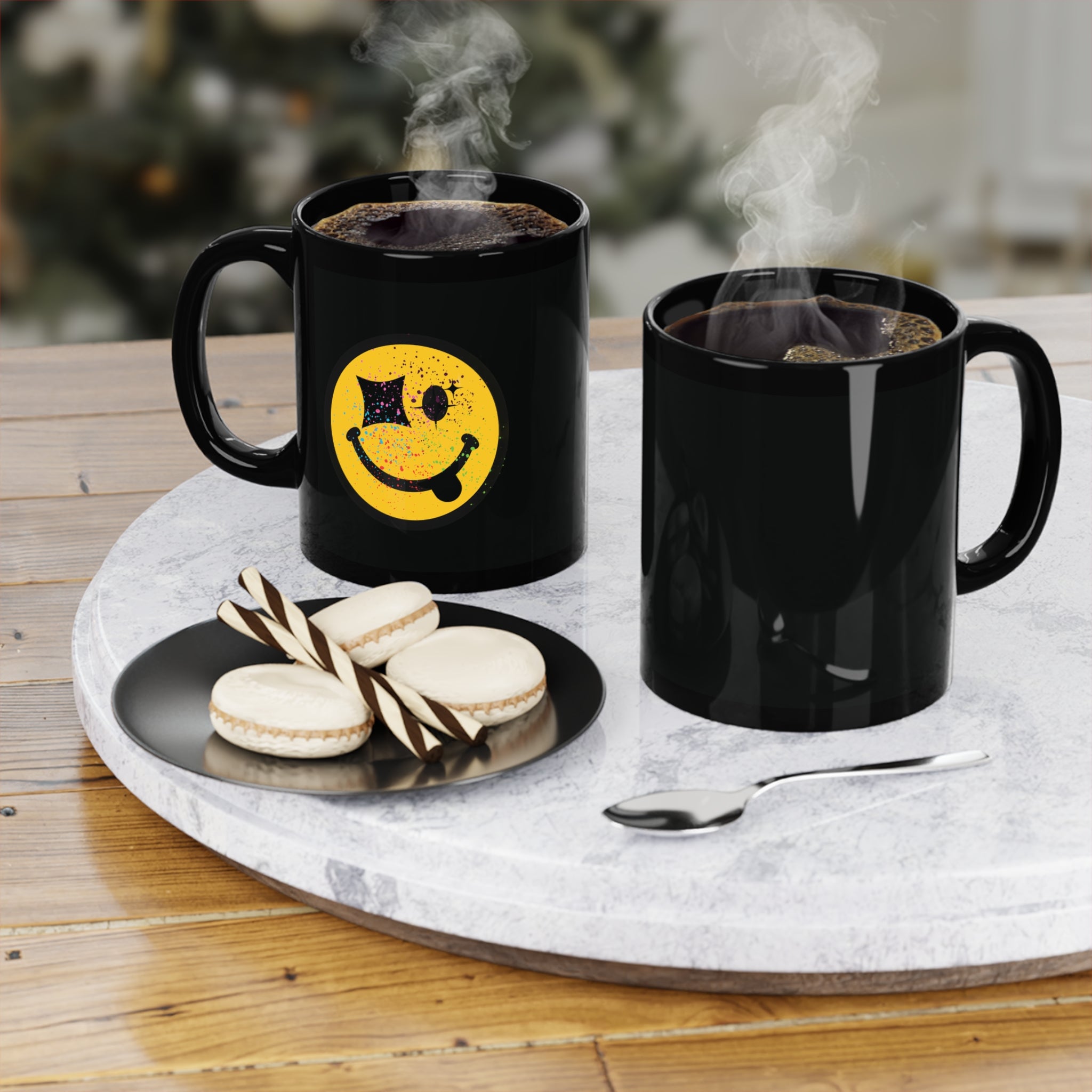 Smiley Face Black Coffee Mug