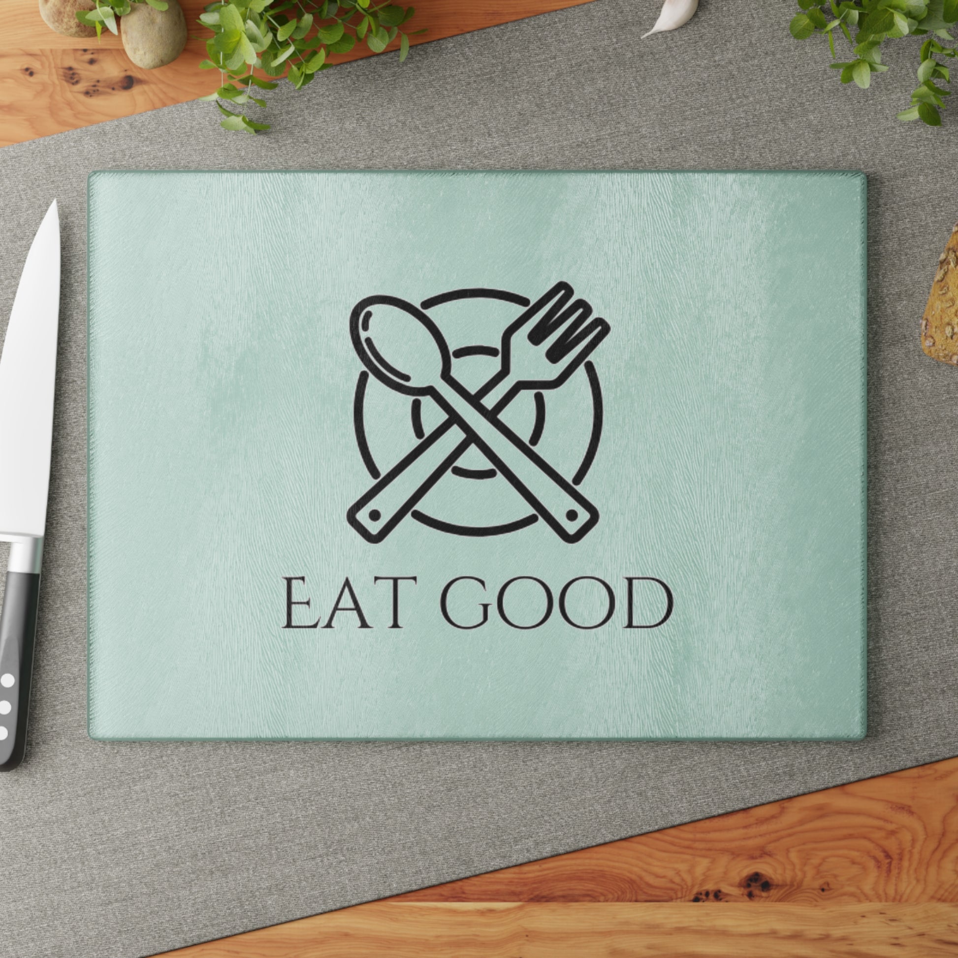 Glass Cutting Board - "Eat Good" Kitchen Decor, Unique Gifts for Foodies, Housewarming, Weddings, Cooking Enthusiasts